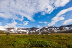Campground in der Bucht Hlöðuvík; die Berge im Hintergrund sind knapp 700 Meter hoch
